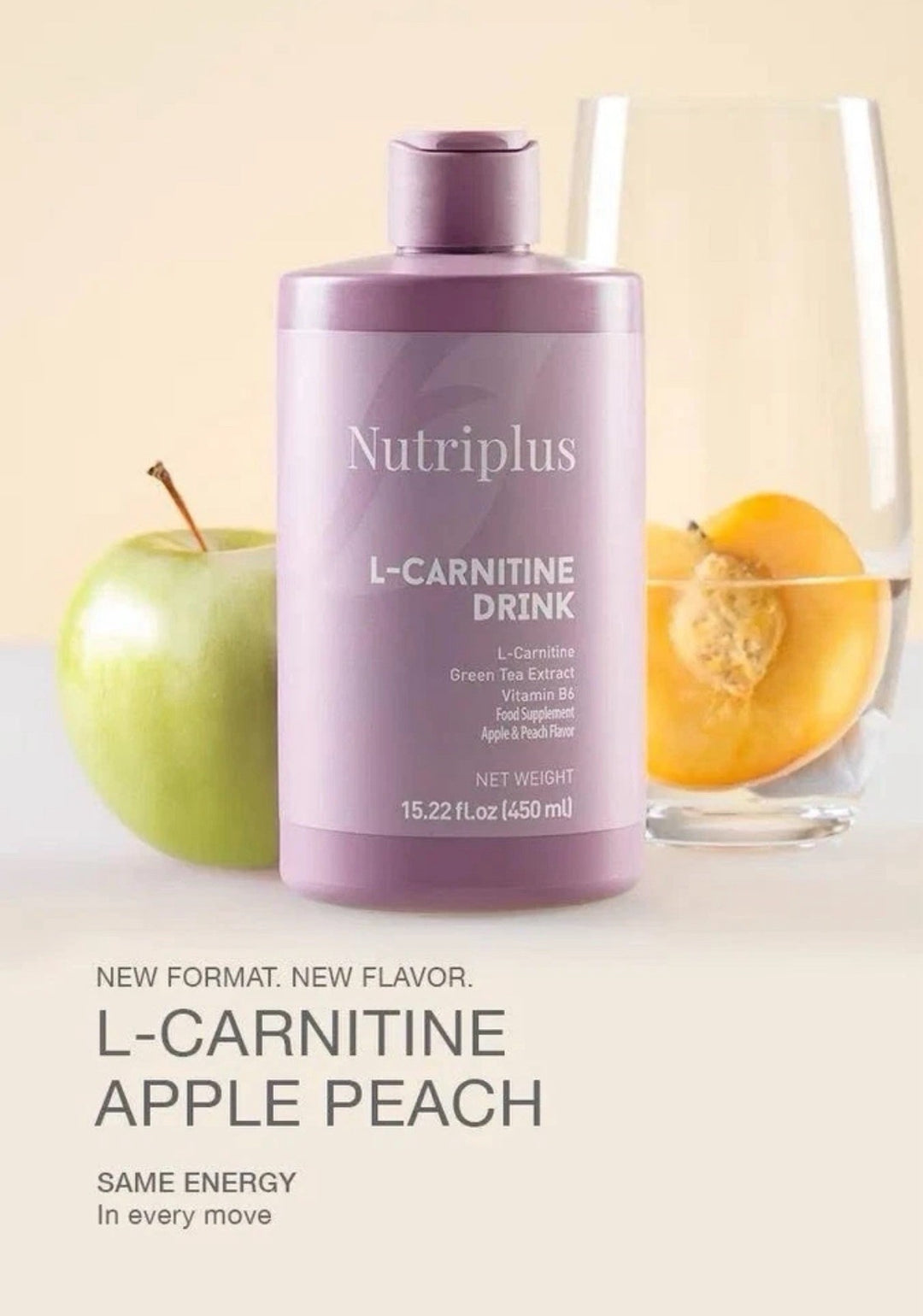 Nutriplus L-Carnitine Apple & Peach 450ml Gluten Free Lactose Free Gre Lavendara Nutriplus L-Carnitine Apple & Peach 450ml Gluten Free Lactose Free Gre Lavendara