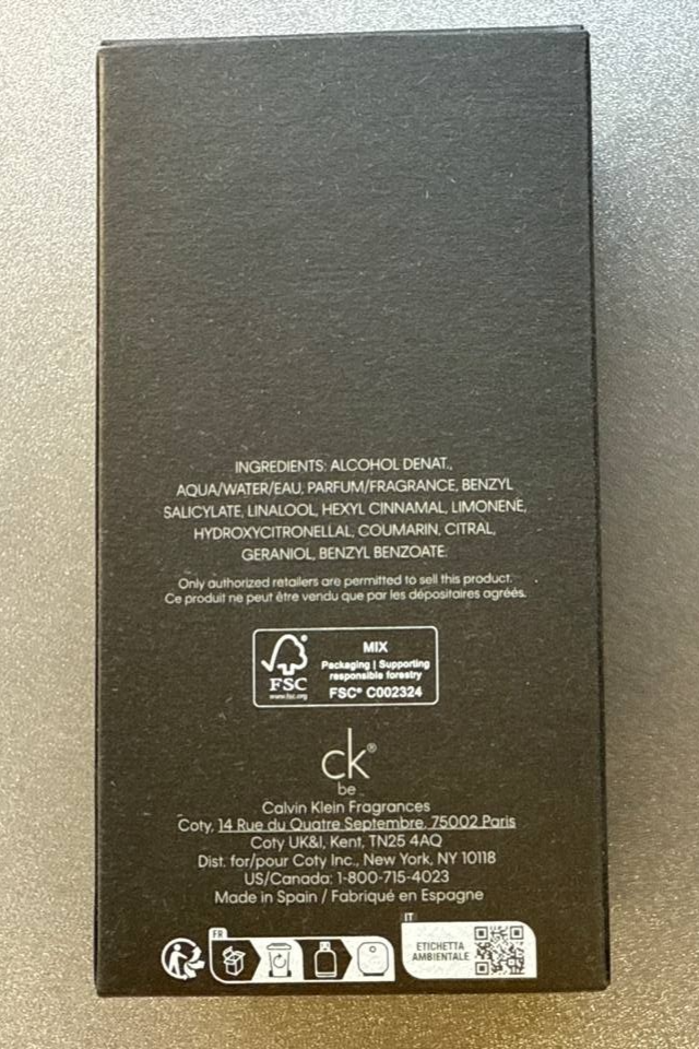 CALVIN KLEIN CK BE Eau de Toilette Spray 100ml Unisex *GENUINE* NEW
