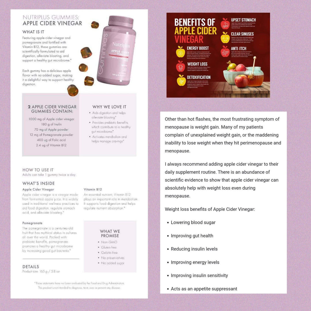 Nutriplus ACV Apple Cider Vinegar Gummies Vegan Weight Loss Gut Health