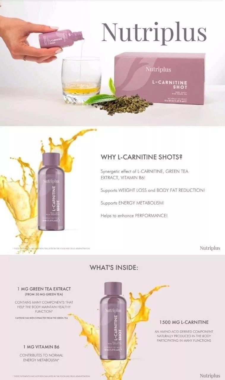 Nutriplus L-Carnitine Shot with Green Tea Weight Loss Antioxidant Farmasi 15pcs